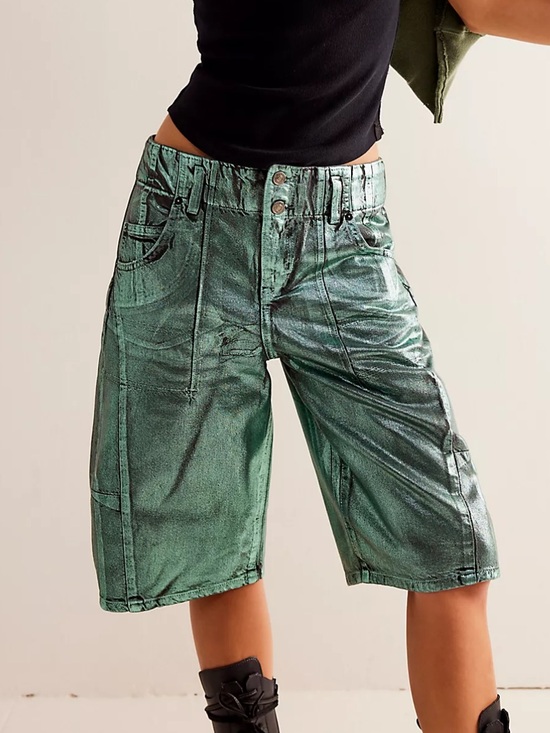Free People Pants - Free People Extreme Measures Metallic Barrel Shorts NEW with Tags Size 26”